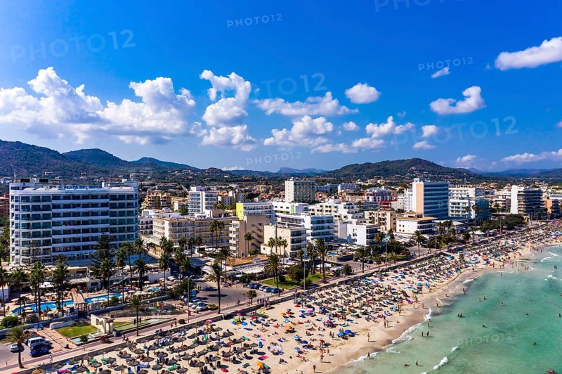 Aerial view over the bay of Cala Millor and Cala Bona, Manacor region