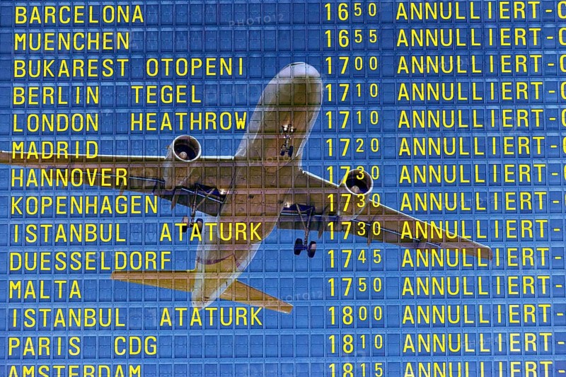 PHOTO MONTAGE, arrival and departure board at the airport