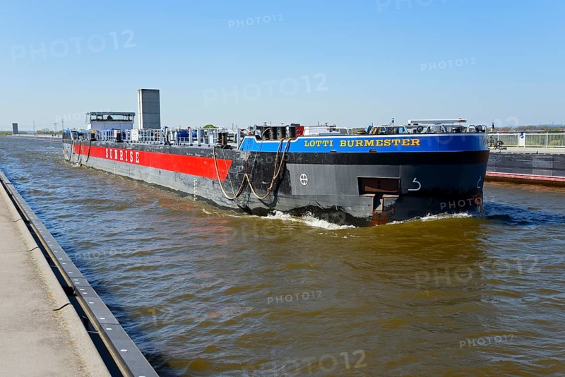 Cargo ship on the Mittellandkanal, Magdeburg waterway intersection