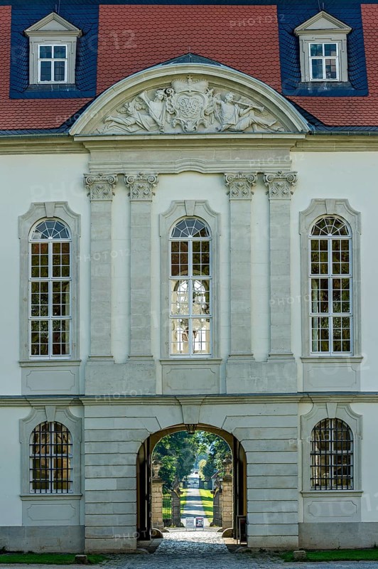 Gate and castle entrance under the ballroom, baroque castle Fasanerie