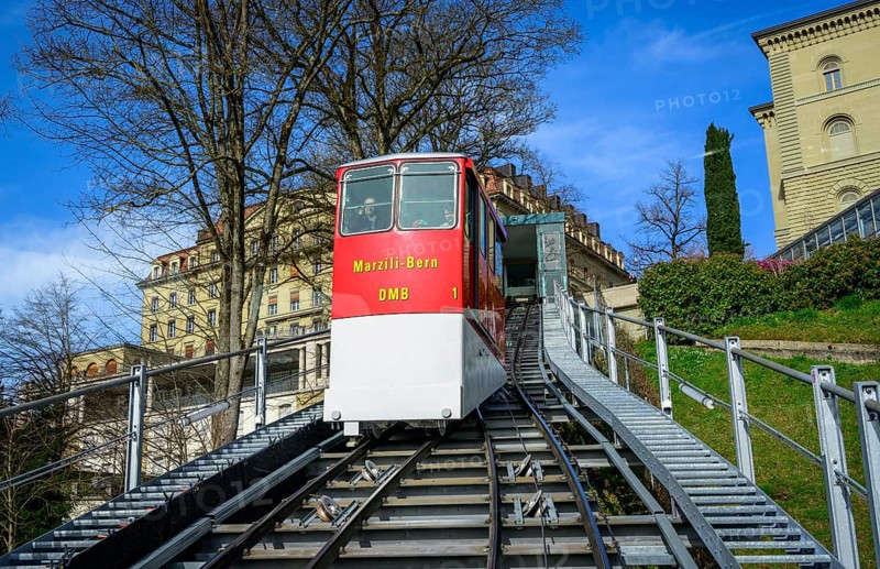 Red carriage of the Bernese Marzili, funicular railway