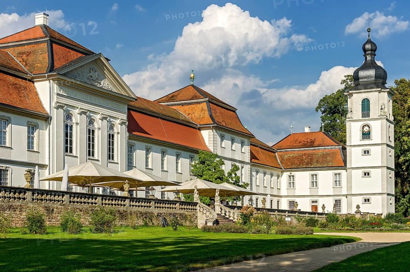 South facade with castle tower at the castle garden, baroque castle Fasanerie
