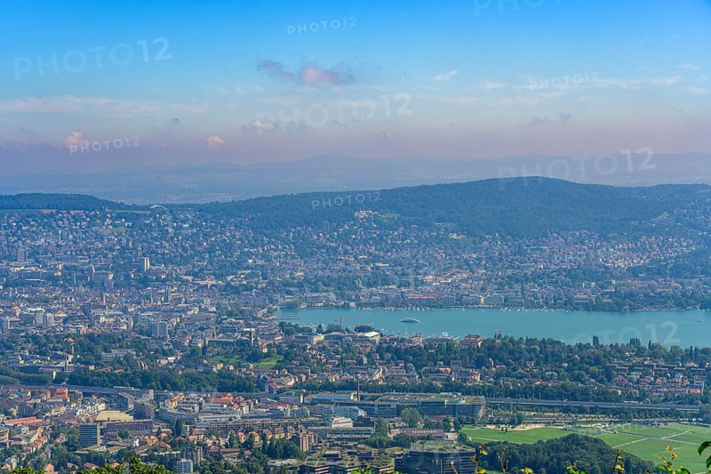 View from the Uetliberg to the city of Zurich and Lake Zurich