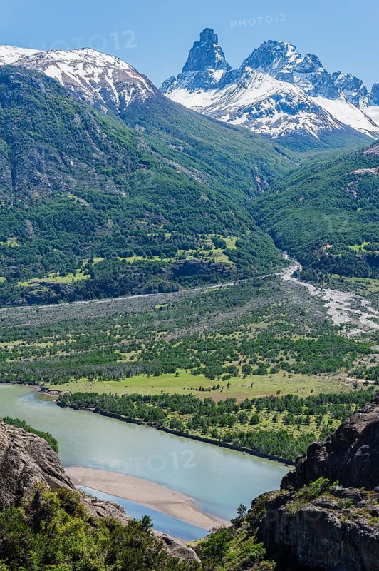 Castillo mountain range and Ibanez river wide valley viewed from the Pan-American Highway