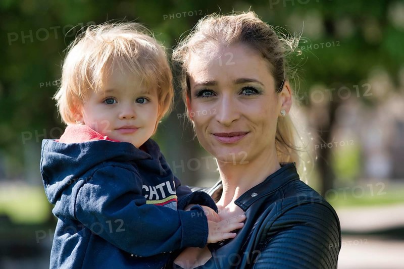 Mother holding son