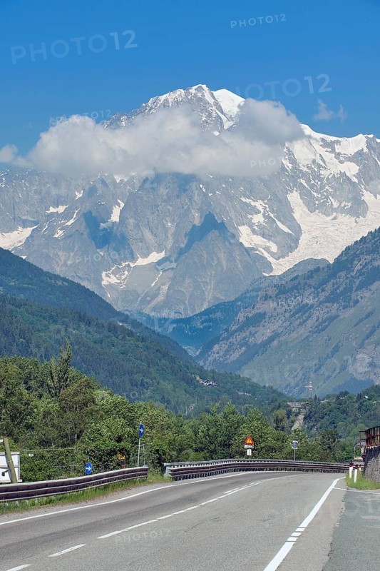 River Dora Baltea and Mont Blanc