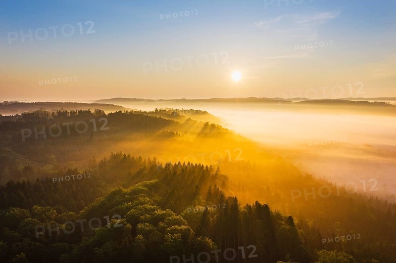 Sunrise with fog in the Isar valley