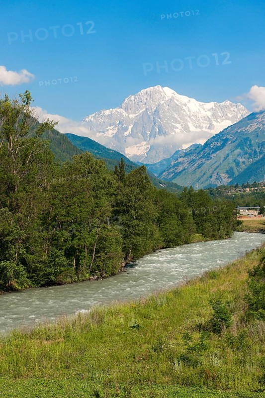 River Dora Baltea and Mont Blanc