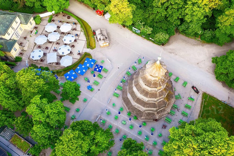 Chinese tower with beer garden
