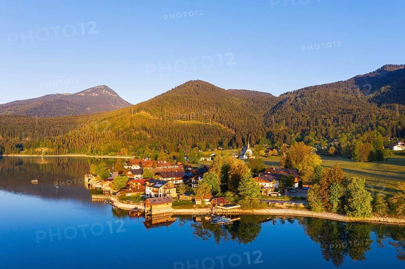 Village Walchensee and Walchensee in morning light