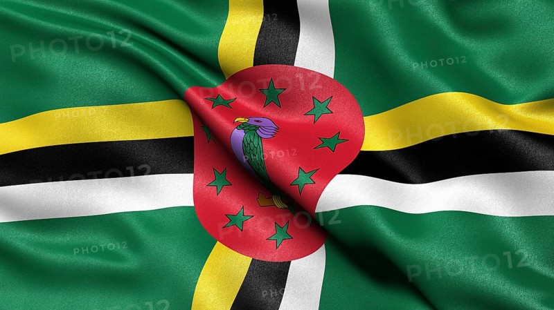 3D illustration of the flag of Dominica waving in the wind