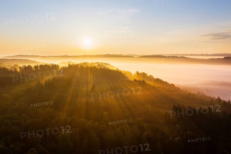 Sunrise with fog in the Isar valley
