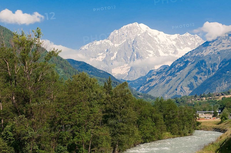 River Dora Baltea and Mont Blanc