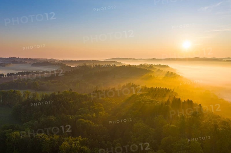 Sunrise with fog in the Isar valley