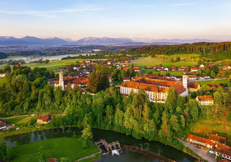 Loisach and Beuerberg with Marienkirche and monastery