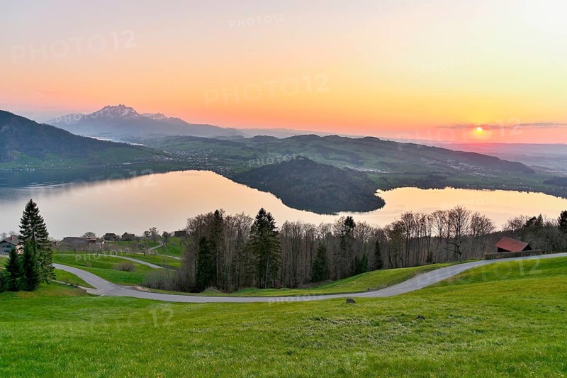 Evening mood at Lake Zug with gills of the narrowest part of the lake
