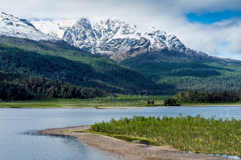 Castillo mountain range and Ibanez river wide valley viewed from the Pan-American Highway