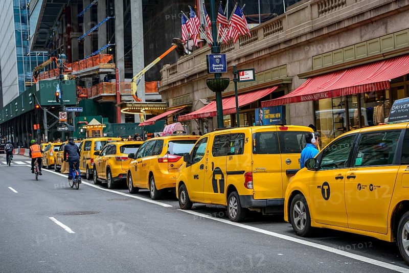 Typical yellow Taxis lined up in front of the Grand Central Station