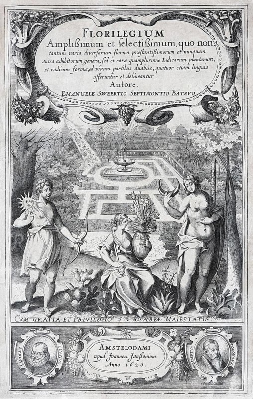 Title page Florilegium Amplissimum et selectissimum with portraits of the botanists Carolus Clusius and Rembert Dodoens