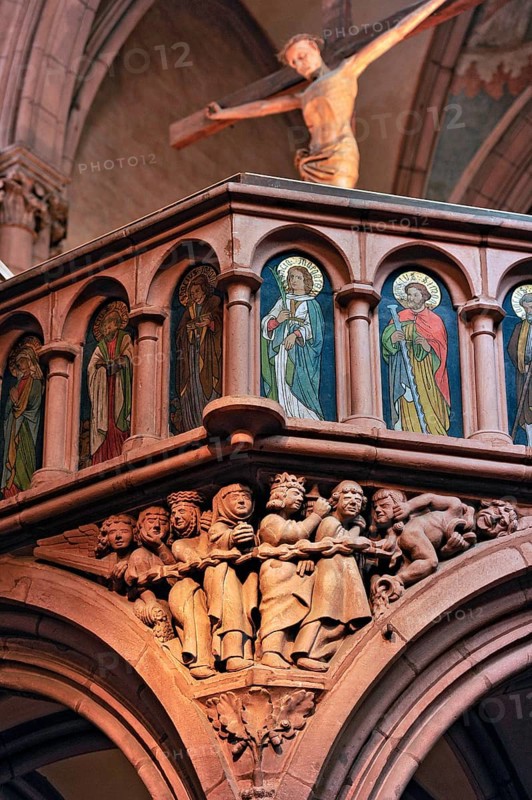 Stone relief of the Damned on the rood screen