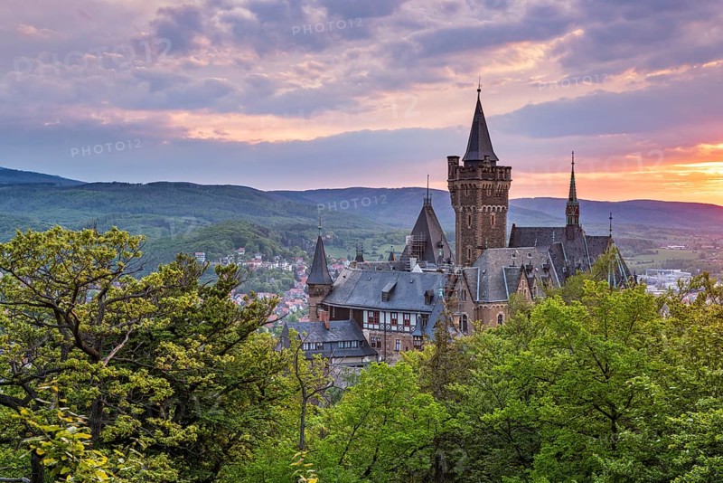 View of Wernigerode Castle at sunset