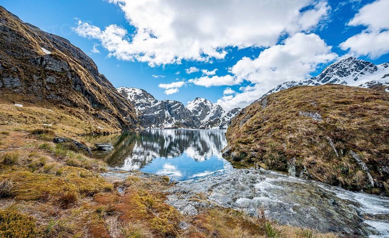 Mountains reflected in lake