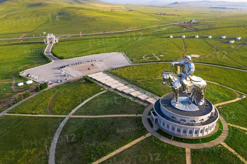 Monumental equestrian statue of Genghis Khan. Tuv province