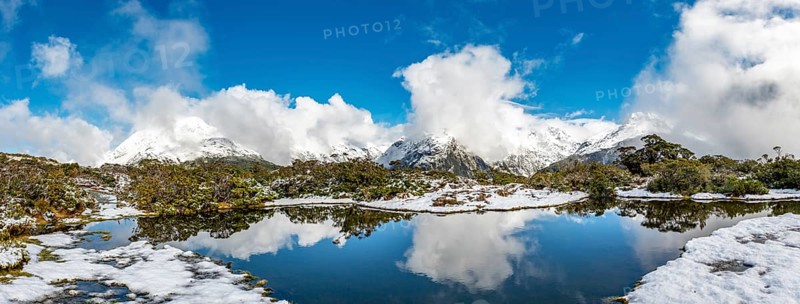Small mountain lake with reflection