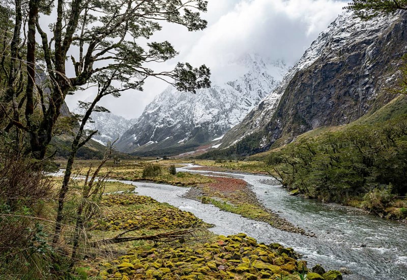 Valley with snow-capped mountains