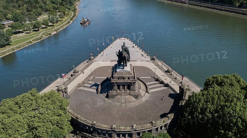German corner with the equestrian statue of Emperor Wilhelm at the confluence of the Rhine and Moselle rivers in Koblenz