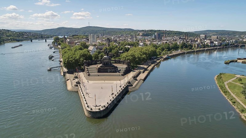 German corner with the equestrian statue of Emperor Wilhelm at the confluence of the Rhine and Moselle rivers in Koblenz