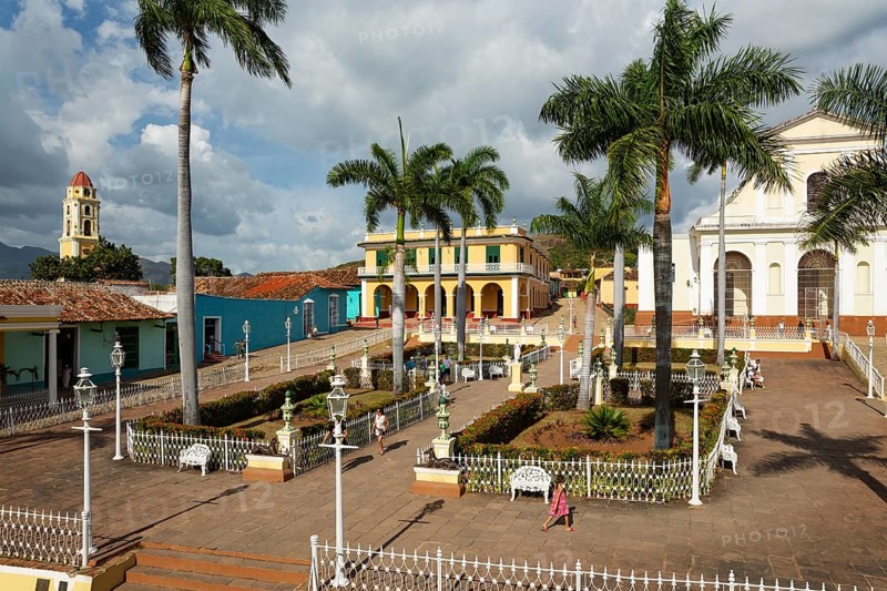 Plaza Mayor with the Museo Romantico on the left and the Iglesia de la Santisima Trinidad on the right