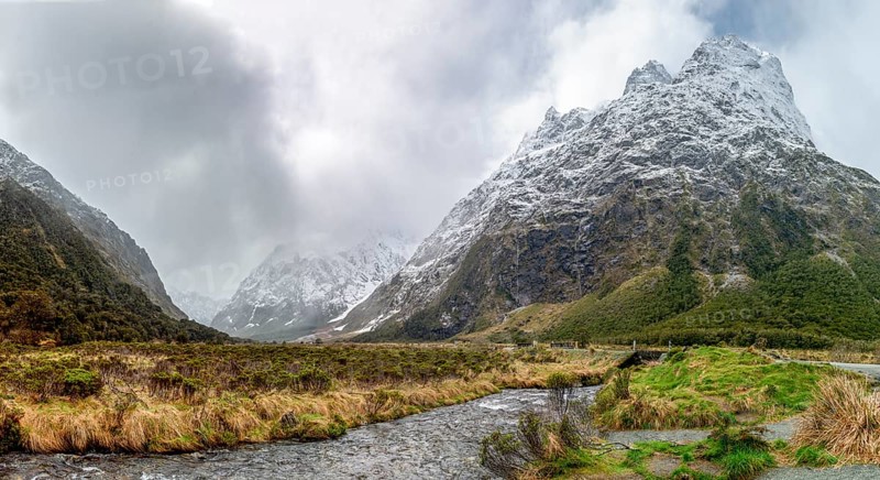 Valley with snow-capped mountains