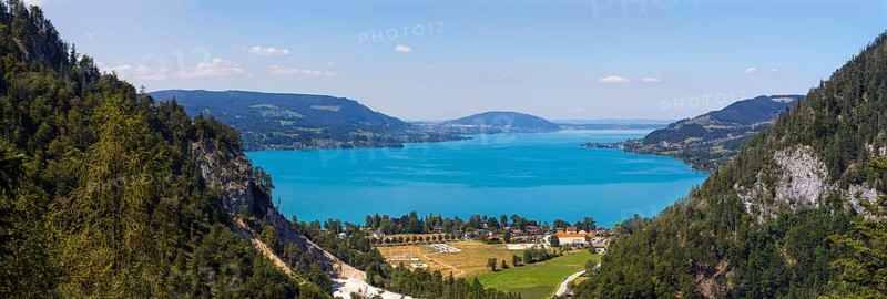 Panoramic view of Weissenbach am Attersee and Steinbach am Attersee