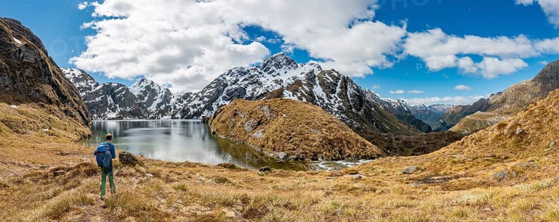 Hiker at Lake Harris