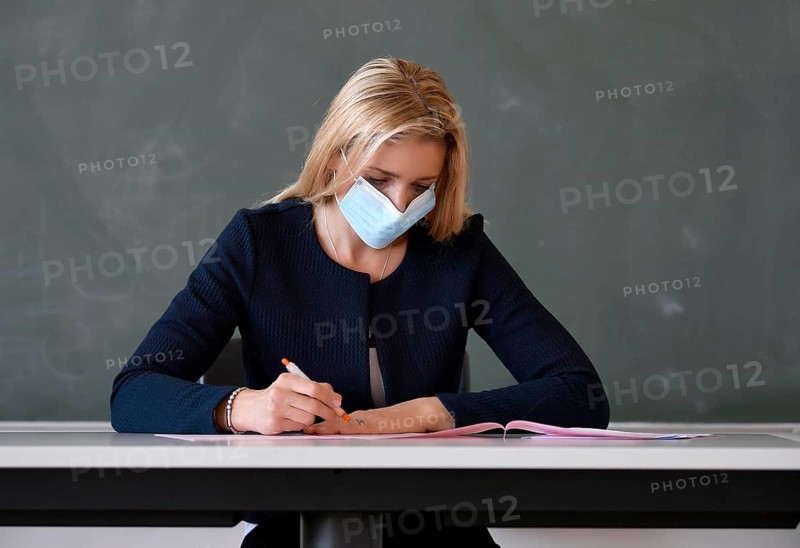 Teacher with face mask