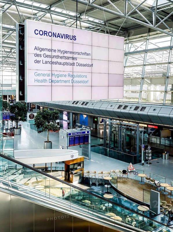 Empty departure lounge at Duesseldorf Airport in times of the Corona Pandemic