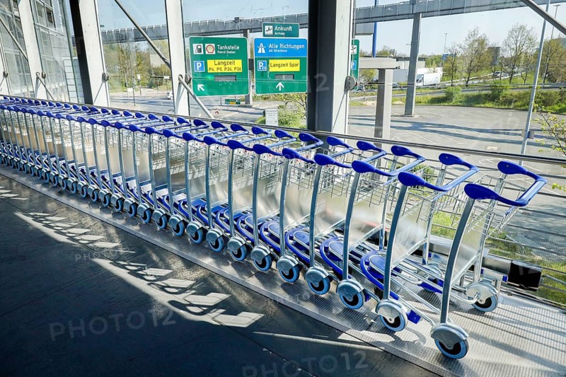 Unused baggage trolleys at Duesseldorf Airport in times of the Corona Pandemic