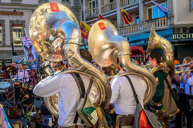 Guggen musicians play music in the Old Town