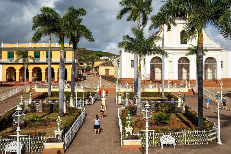 Plaza Mayor with the Museo Romantico on the left and the Iglesia de la Santisima Trinidad on the right