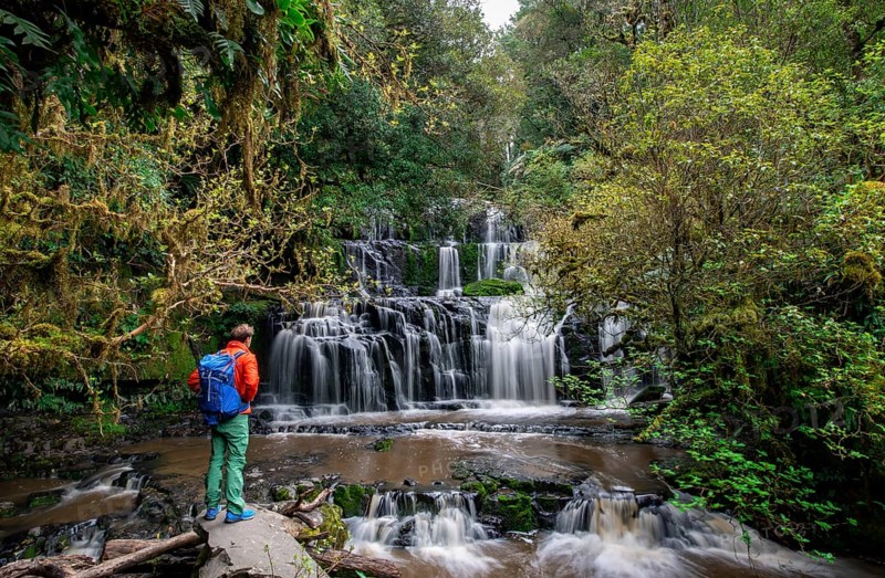 Hiker at the waterfall