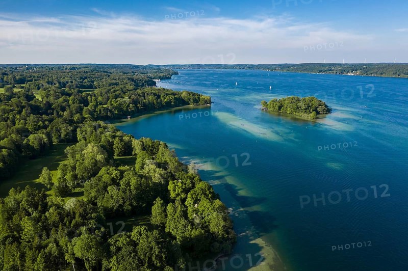 Aerial view of the Rose Island in Lake Starnberg