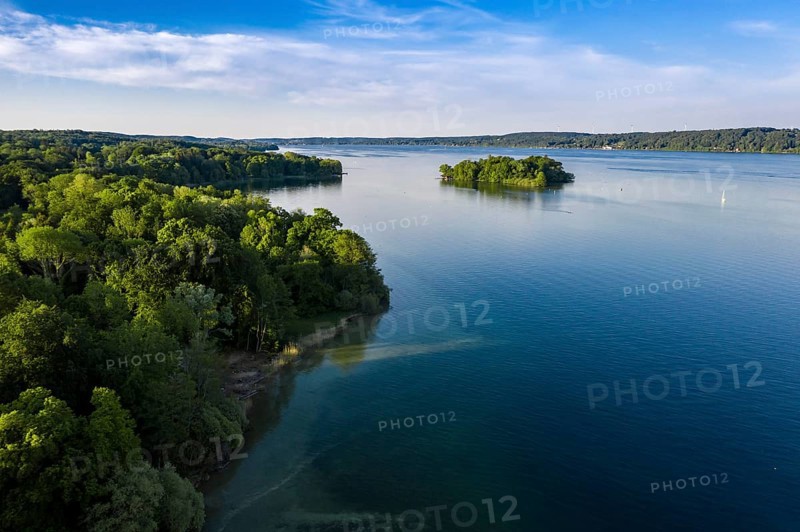 Aerial view of the Rose Island in Lake Starnberg