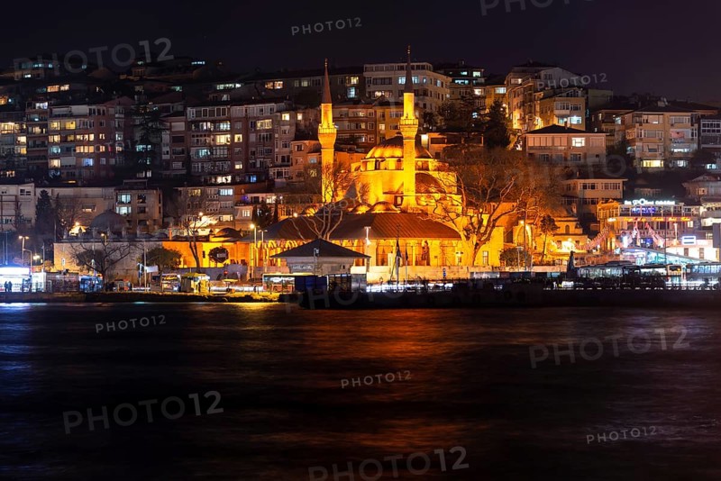 Illuminated Dolmabahce mosque at night
