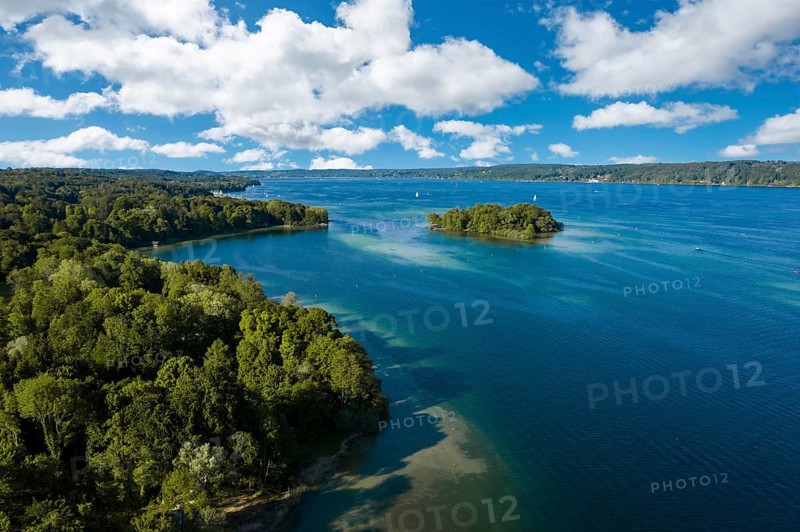 Aerial view of the Rose Island in Lake Starnberg
