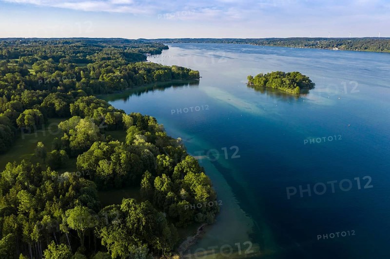 Aerial view of the Rose Island in Lake Starnberg