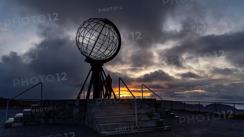 Globe at the North Cape at sunset