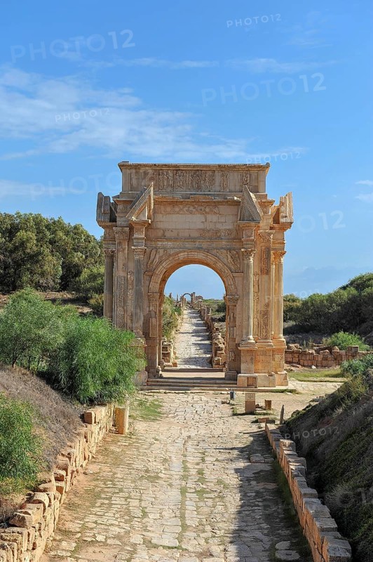 Historical street with the triumphal arch of Septimius Severus