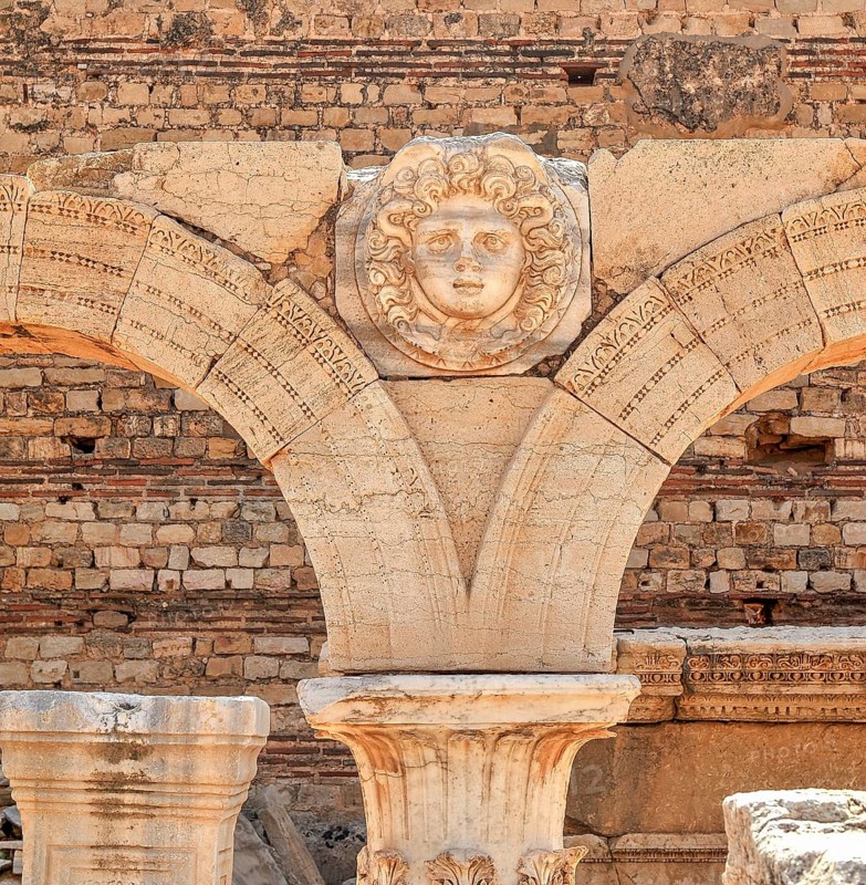 Columned arch with a Medusa head