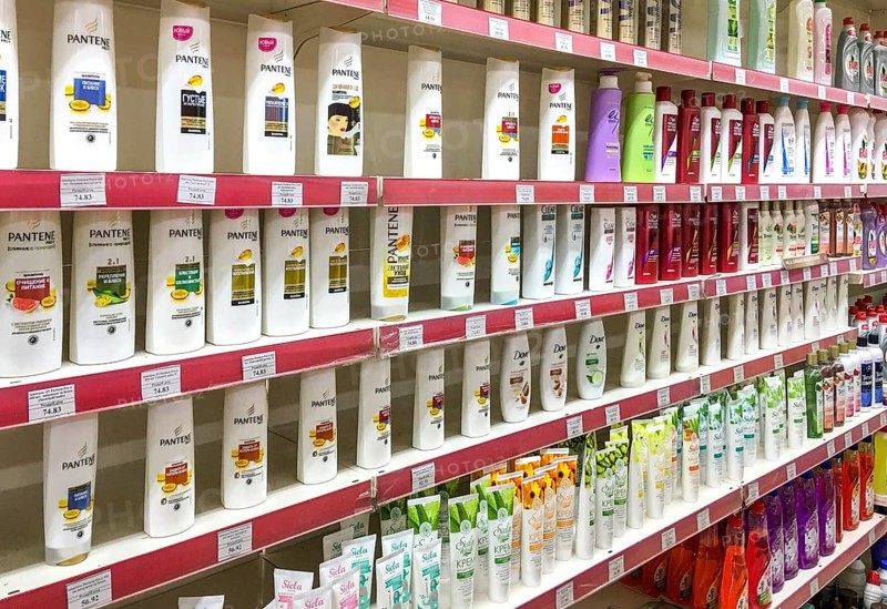 Cosmetic products on supermarket shelves